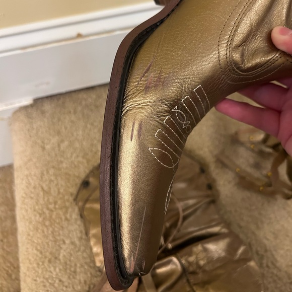 Steve Madden leather metallic gold stud detail slouch fringe cowgirl boots - Picture 10 of 13